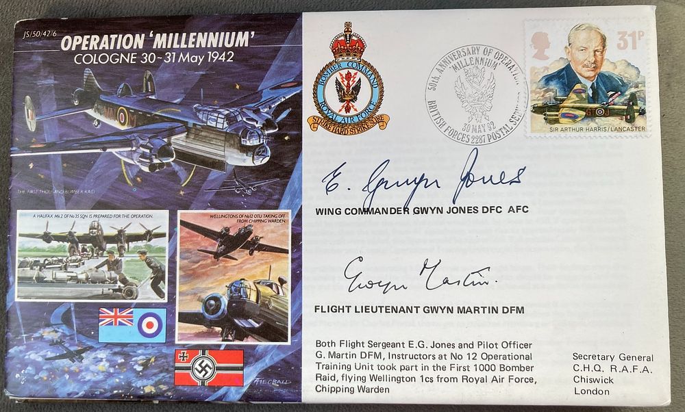 WW2 Wg Cmdr Gwyn Jones and Flt Lt Gwyn Martin signed JS/50/42/6 Operation 'Millenium' Cologne 