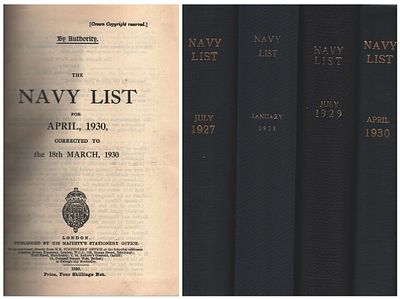 The Navy List Hardback Collection 4. July 1927, January 1928, July 1929, April 1930. Some are 