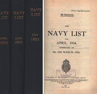 The Navy List Hardback Collection 3. April 1924, April 1925, July 1925. Some are ex-library. 