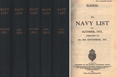 The Navy List Hardback Collection 5. October 1931, July 1932, October 1932, April 1933, July 