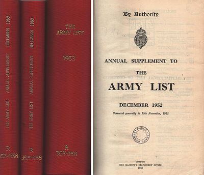 The Army List Hardback Collection 3. 1953, Annual Supplement December 1952 & 1952. One one copy 