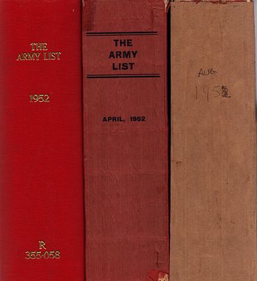 The Quarterly Army List 1952 x3. Collection of x2 paperback and x1 hardback books.