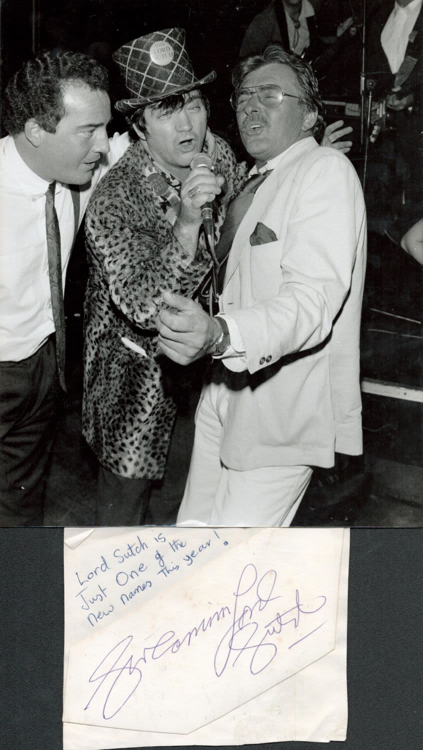 Lot 135: Screaming Lord Sutch irregular cut signature piece on...