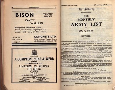 August 1934, September 1934 and July 1938 monthly army lists, paperback books.