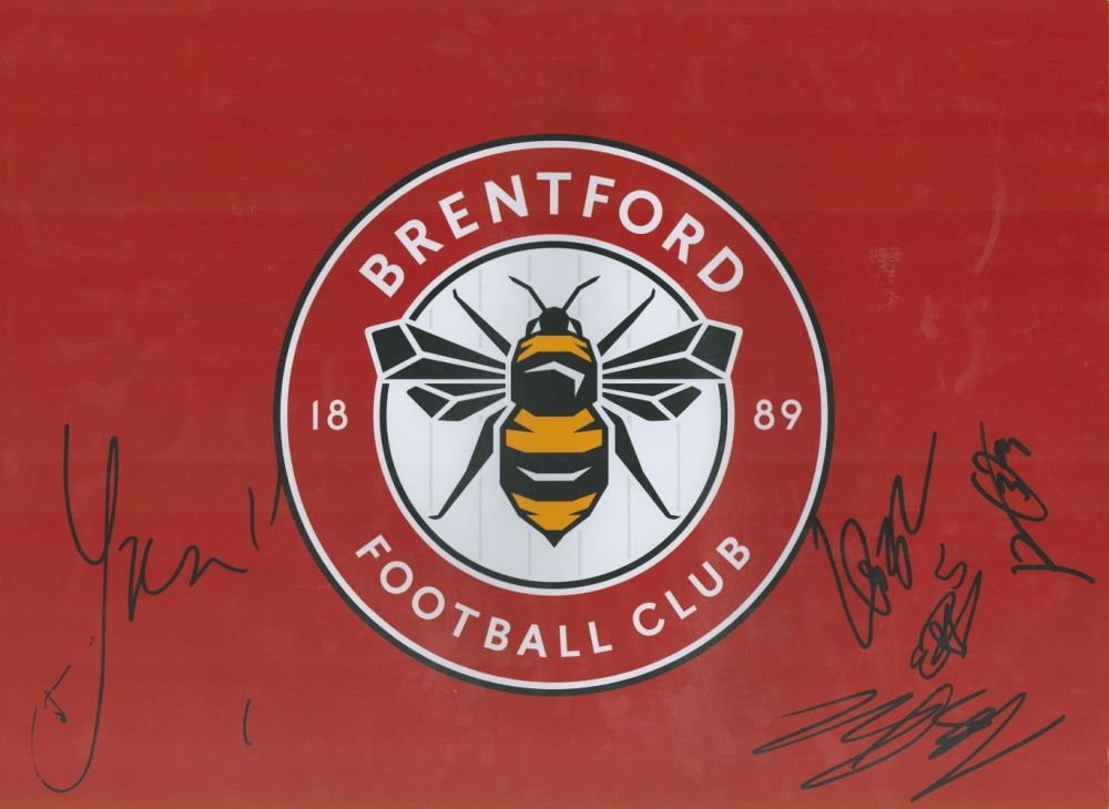 Lot 152: Football Brentford FC Multi Signed Colour Crest 16x12...