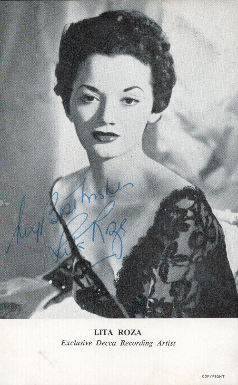 Lot 210: British Singer Lita Roza Signed 5x3 inch Black...