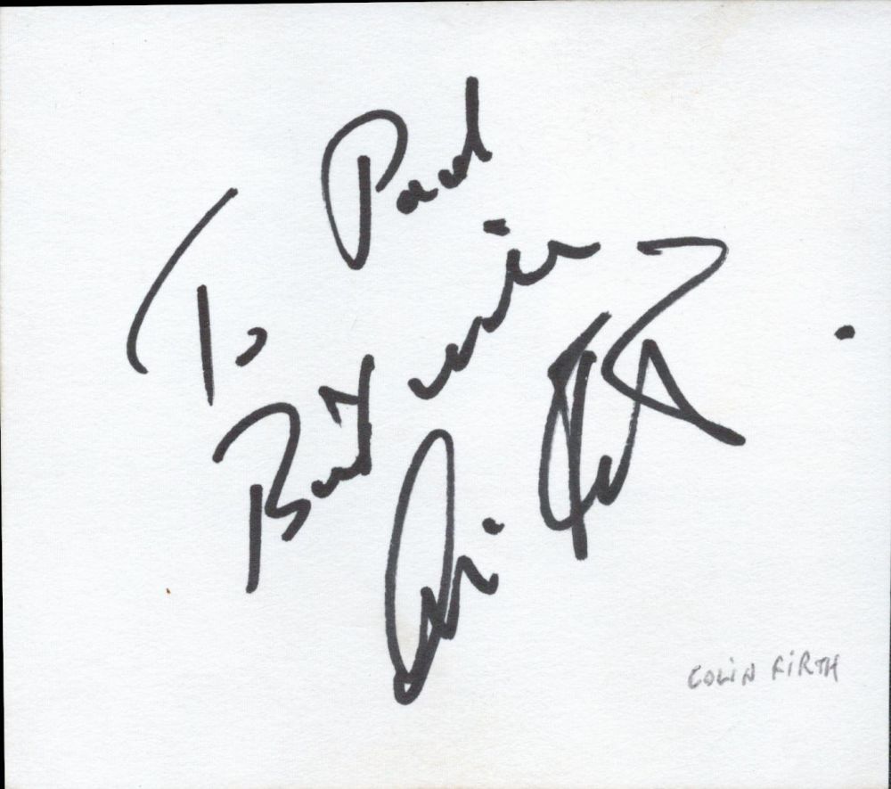 Lot 217: English Actor Colin Firth Signed 4x4 inch White...