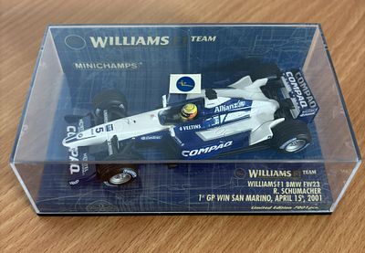 Minichamps 400, Williams F1 BMW FW23, R. Schumacher. 1st GP Win San Marino, 2001. Limited 
