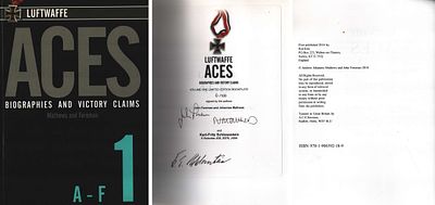 John Foreman, Andrew Johannes Mathews & Karl-Fritz Schlossstein multi signed. Luftwaffe Aces 