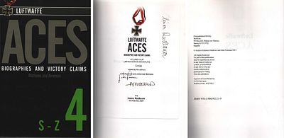 John Foreman, Andrew Johannes Mathews & Heinz Radlauer multi signed. Luftwaffe Aces Biographies 
