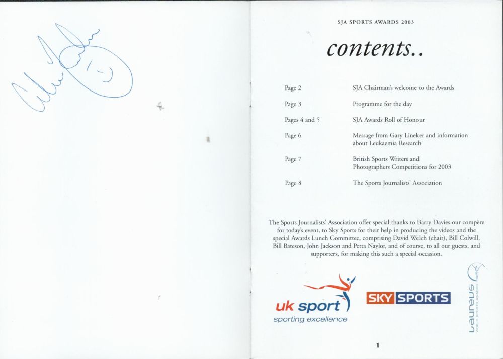 Lot 318: Sports Awards 2003 multi-signed programme. The clear signatures...