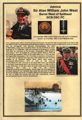 Admiral Sir Alan William John West, Baron West of Spithead GCB DSC PC signed Piece. Set with 