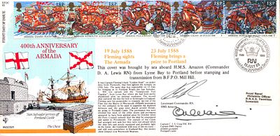 HMS Amazon and Captain C.J.S Craig signed 400th Anniversary of the Armada FDC stamped July 1988.