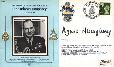 Agnes Humphrey signed (Lady Humphrey) FDC. Marshal of The Royal Air Force Sir Andrew Humphrey 