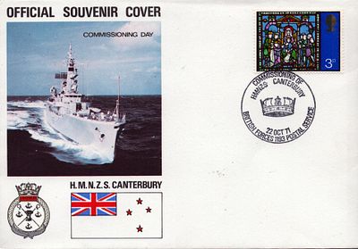 Souvenir cover commissioning day HMNZS Canterbury, stamped 22nd October 1971 FDC.