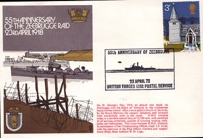 55th anniversary of the Zeebrugge raid, stamped 23rd April 1973 FDC.