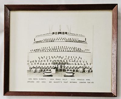H.R.H. Queen Elizabeth, Prince Philip, Princess Anne. Officers & Crew. Her Majesty's Britannia. 