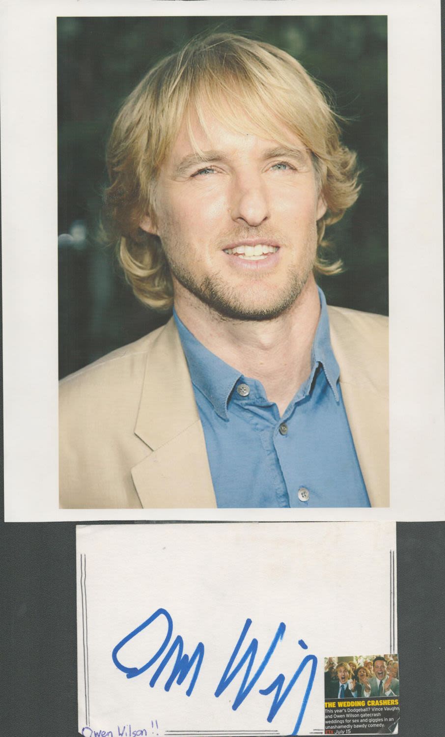 Lot 412: American Actor Owen Wilson Signed 5x3 Signature Piece...