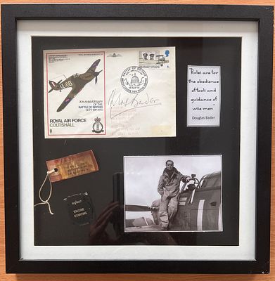Douglas Bader signed 30th Anniversary of the Battle of Britain, framed with black &amp; white 