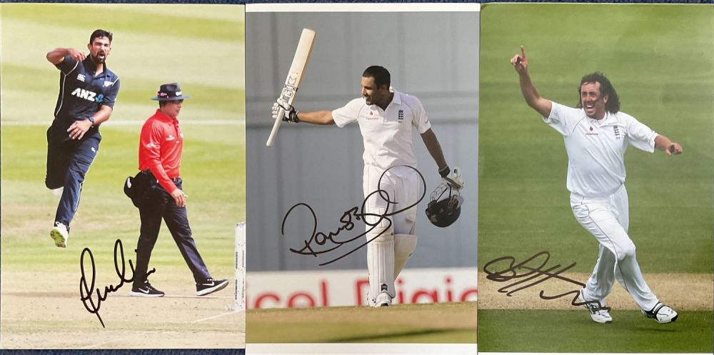 Lot 434: Cricket Collection of 3 Signed 12x8 inch Colour...