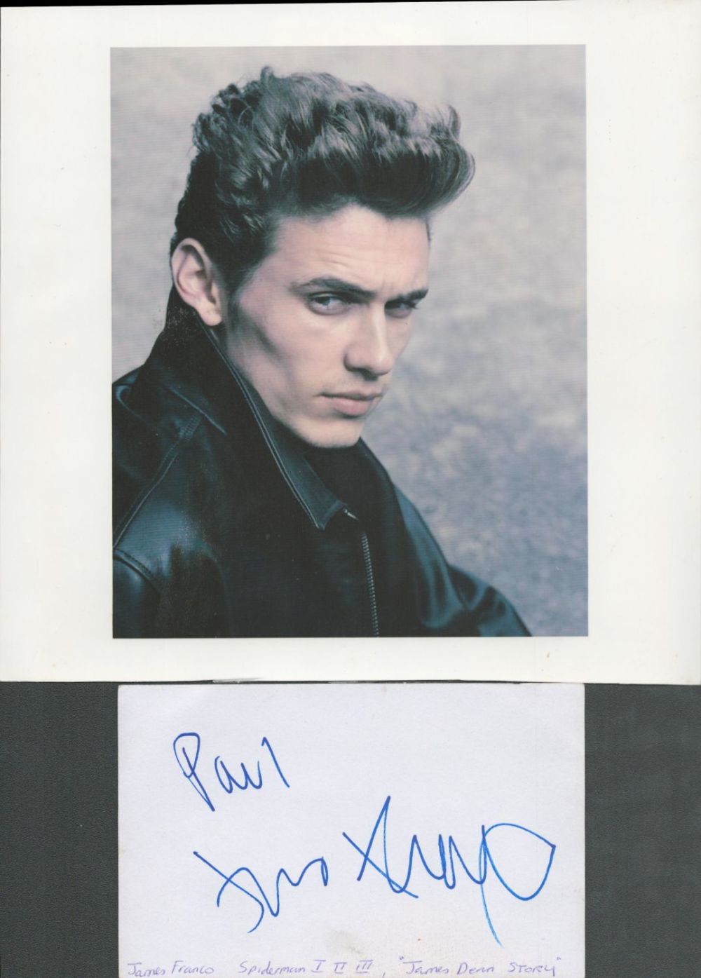 Lot 477: James Franco signed 6x4 album page. Also includes...