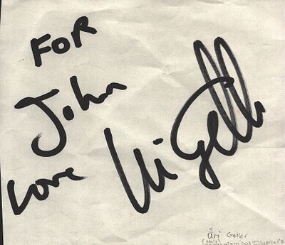 Uri Geller signed 6x5 inch white page