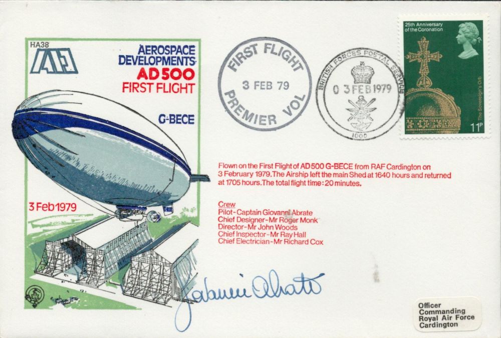 Lot 556: AD500 first flight cover in 1979. Signed by...