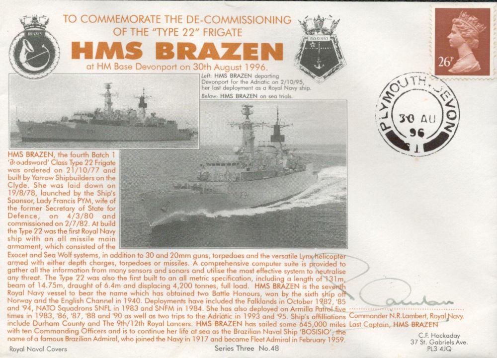 Lot 560: WW2 signed Navy cover to commemorate the de-commissioning...