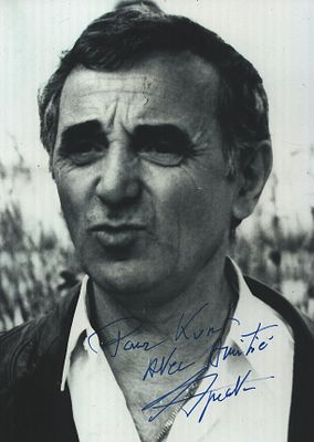 Charles Aznavor signed 6X4 inch black and white photo dedicated