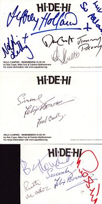 316) HI-DE-HI 3 multi-signed Cards by Jeffrey Holland, Su Pollard, Jimmy Perry, Ruth Madoc 