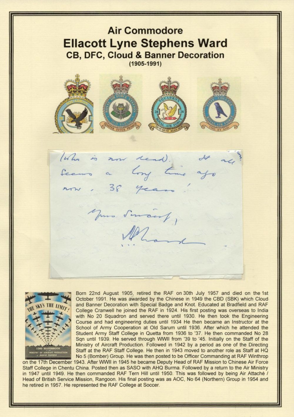 Lot 607: Air Commodore Ellacott Lyne Stephens Ward CB DFC...