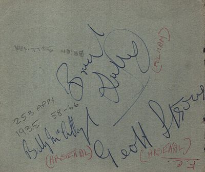 Geoff Strong, Billy McCullough, Brian Sullivan signed 4.5x4 inch Album page.
