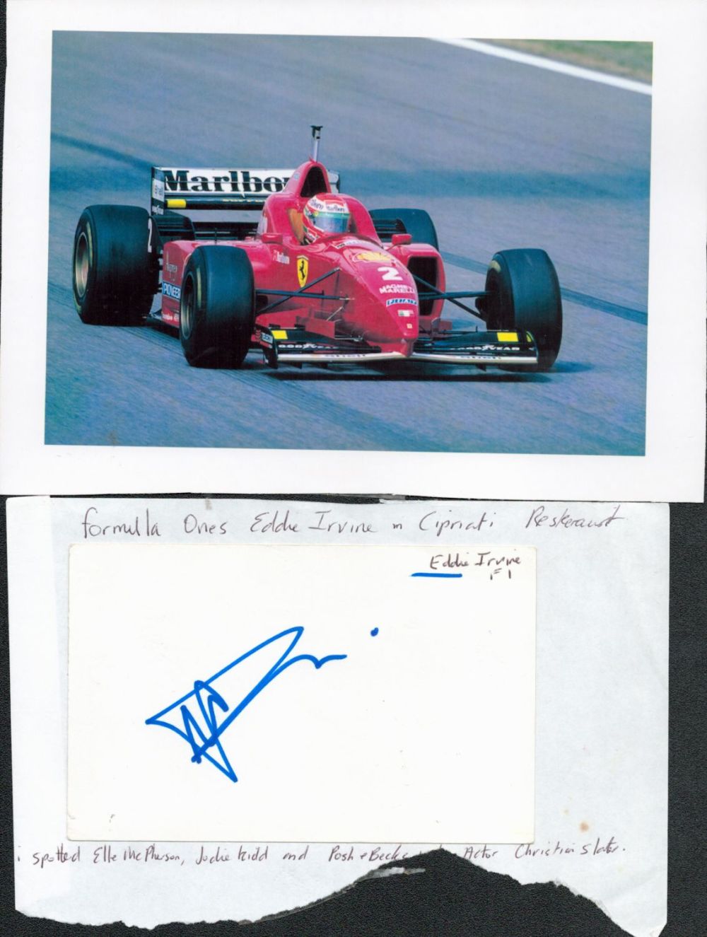 Lot 647: F1 Eddie Irvine signed white card with colour...