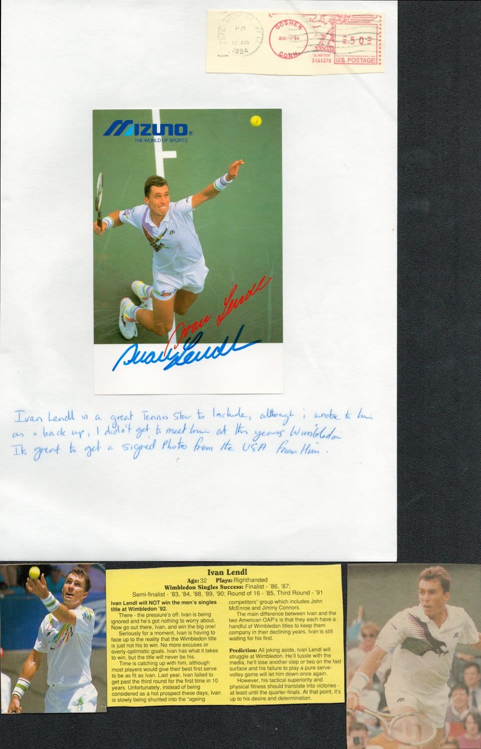 Lot 652: Tennis Ivan Lendl signed Mizuno 6 x 4...