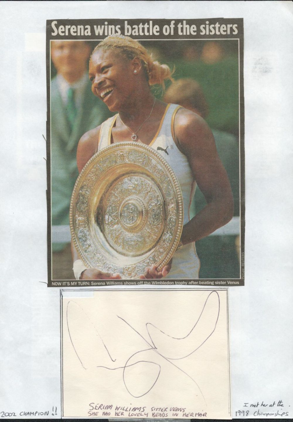 Lot 654: Tennis Serena Williams signed white card fixed with...