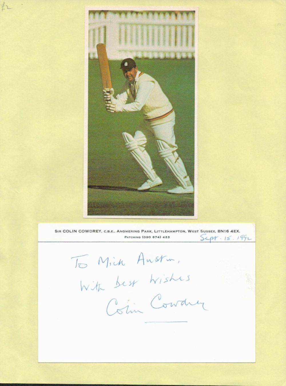 Lot 666: Cricket Colin Cowdrey signed personal stationary card to...