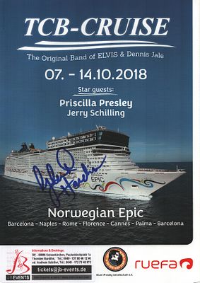 Glen Dee Hardin signed flyer advertises the TCB-Cruise 2018 'The Original Band of Elvis & 