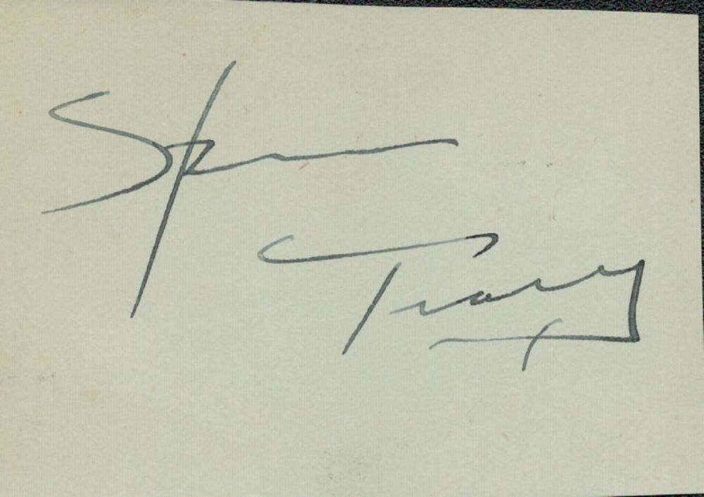 Lot 683: Actor Spencer Tracy signed small card. Good condition....