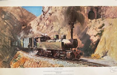 Terence Cuneo Handsigned 32x19 Colour Print Titled 'The Climb To Asmara'.