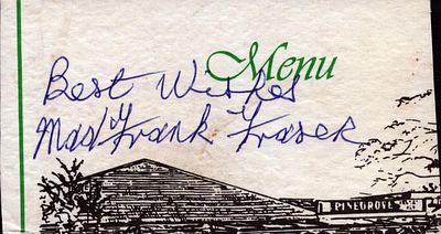 Mad Frank Fraser signed menu clipping.