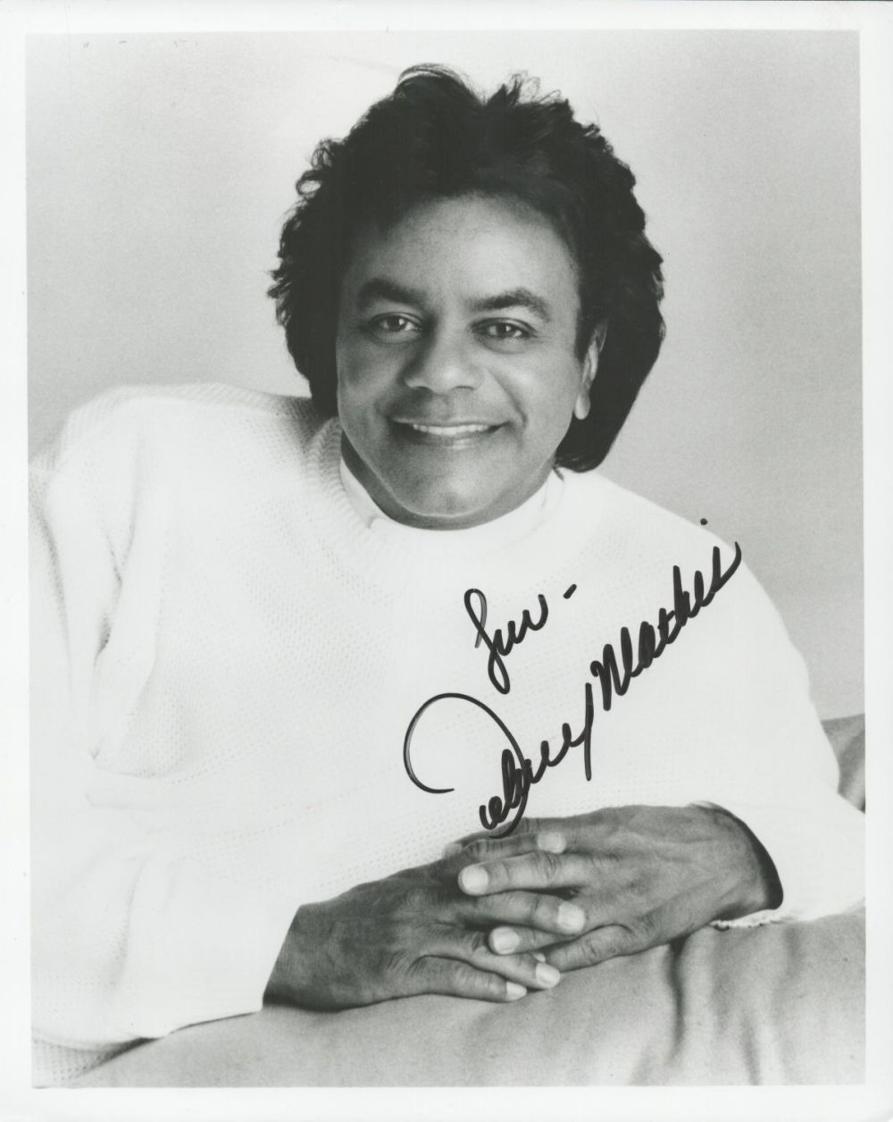 Lot 818: American Singer Johnny Mathis Signed 10x8 inch Black...