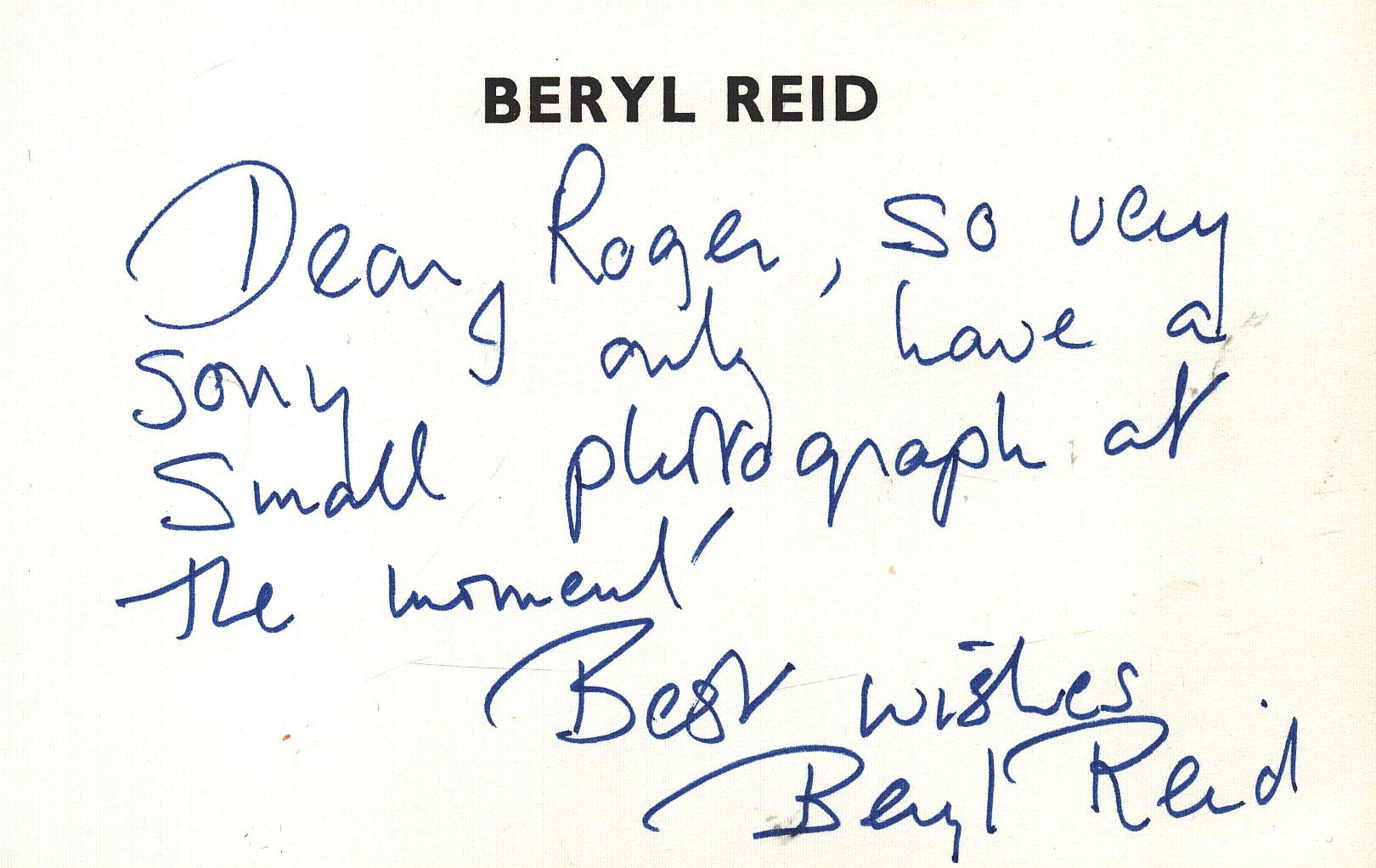 Beryl Reid signed 5.5x3.5 inch Postcard
