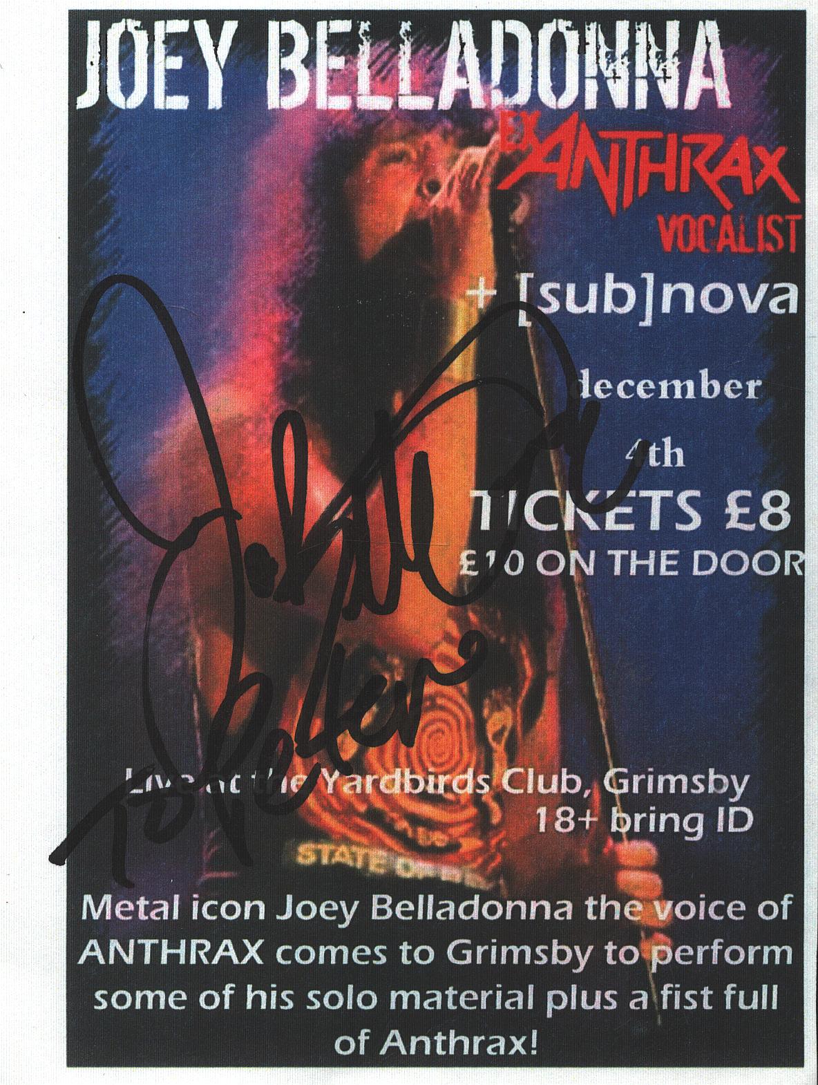 Joey Belladonna signed 5.5x4 inch Approx flyer