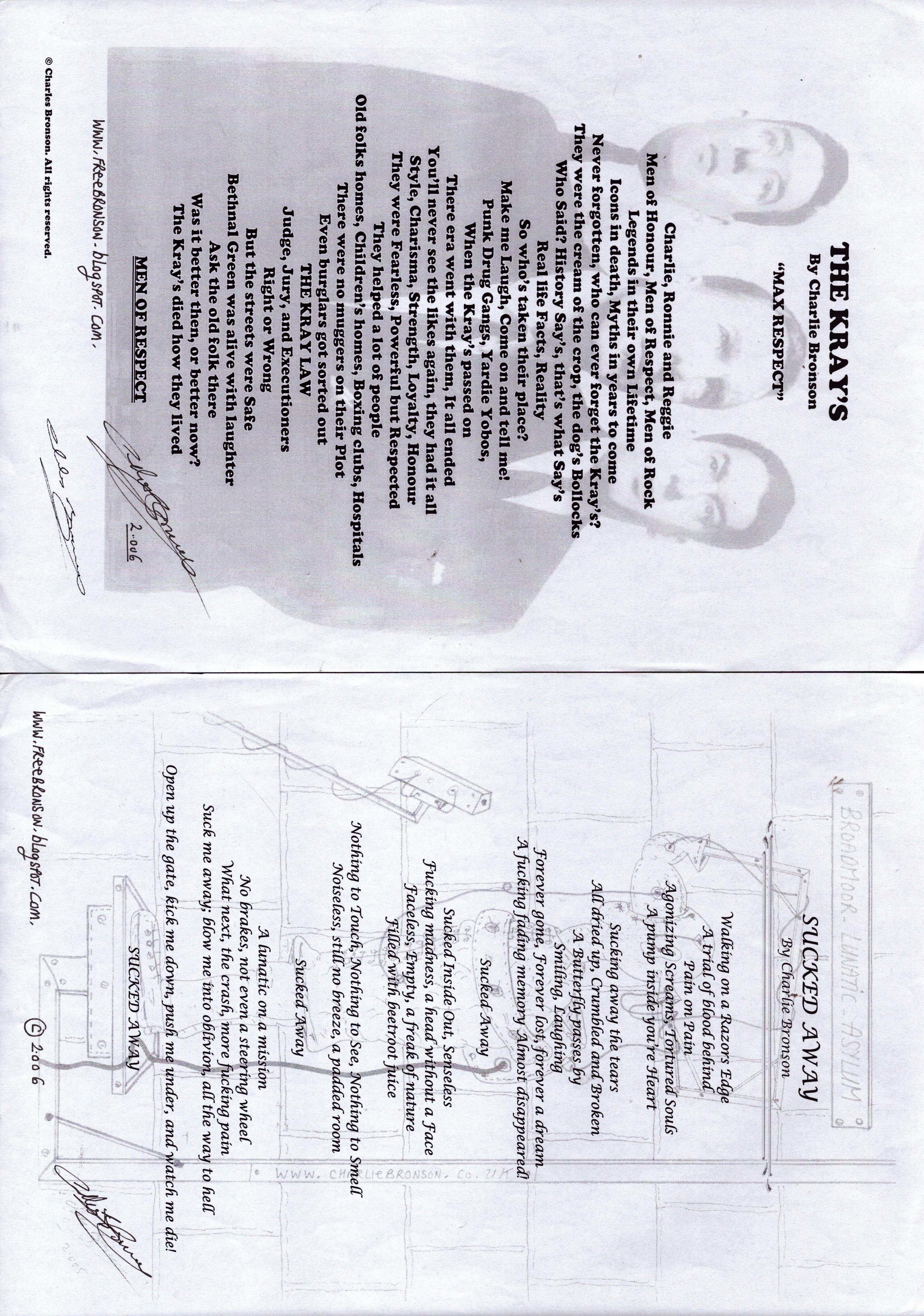Charles Bronson signed illustrated poems with signed handwritten letter