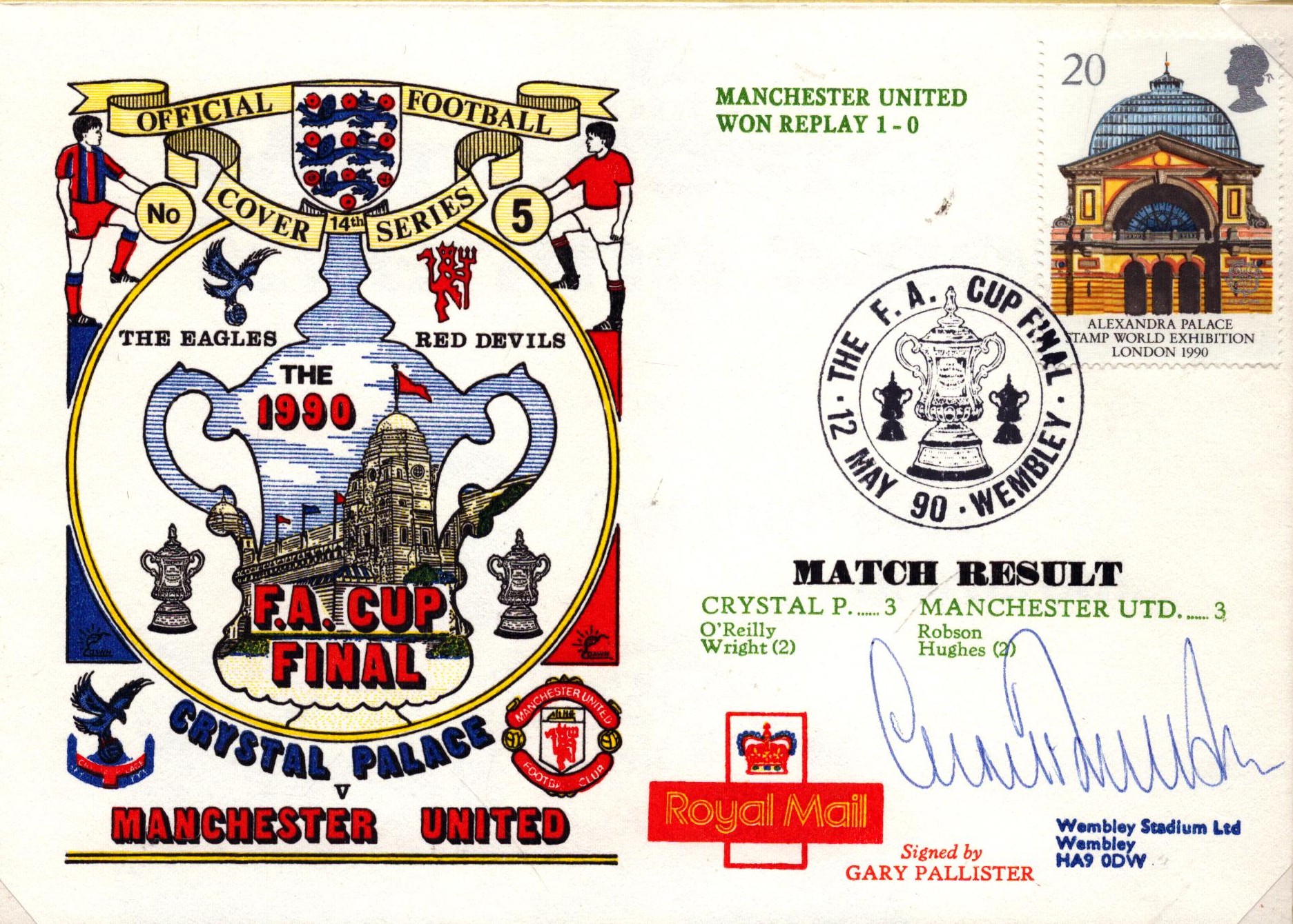 Gary Pallister signed Offical Football Cover, Crystal Palace v Manchester United