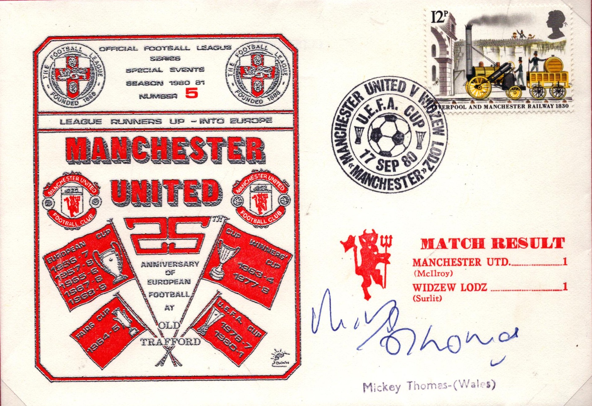 Mickey Thomas signed, Man United 25th Anniv of European Football at Old Trafford