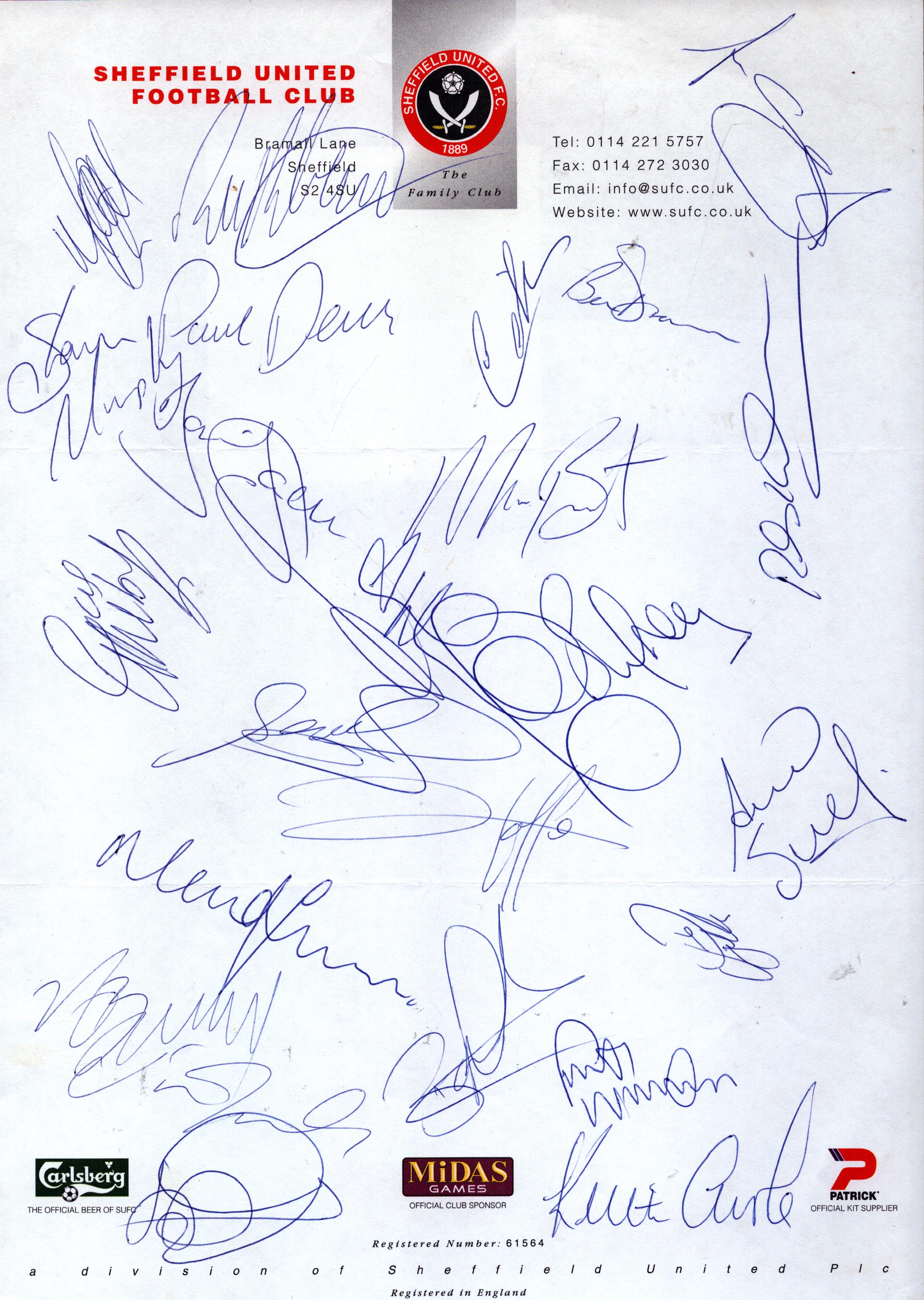 Multi-signed Sheffield United autograph sheet