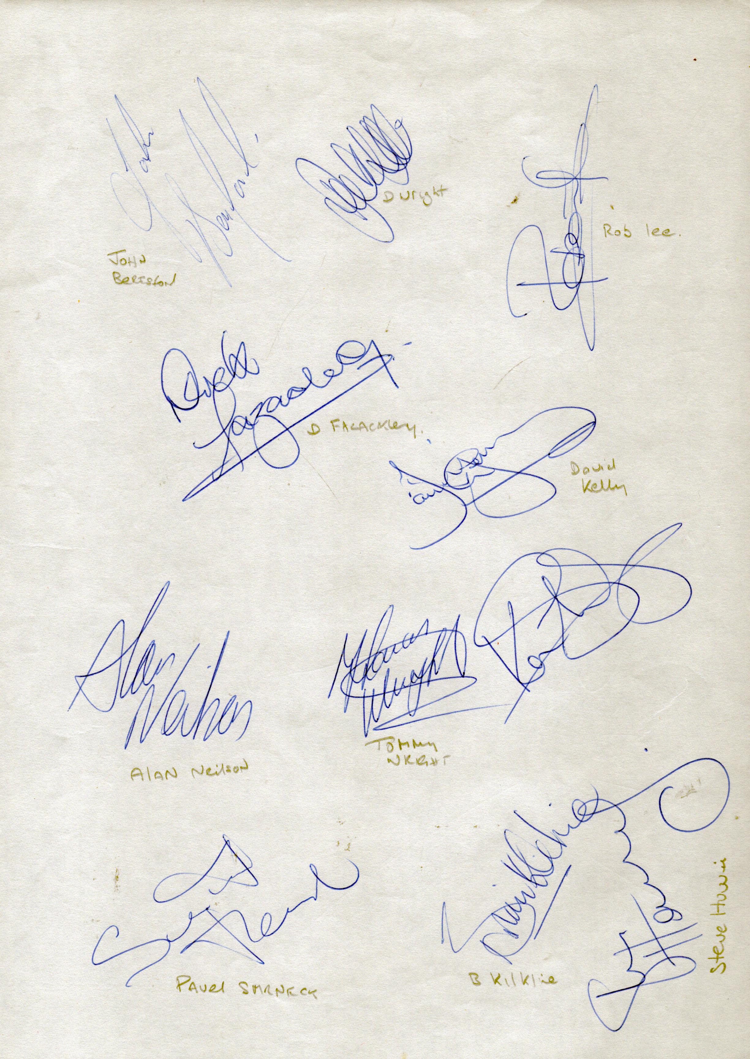 Multi-signed Newcastle United autograph sheet