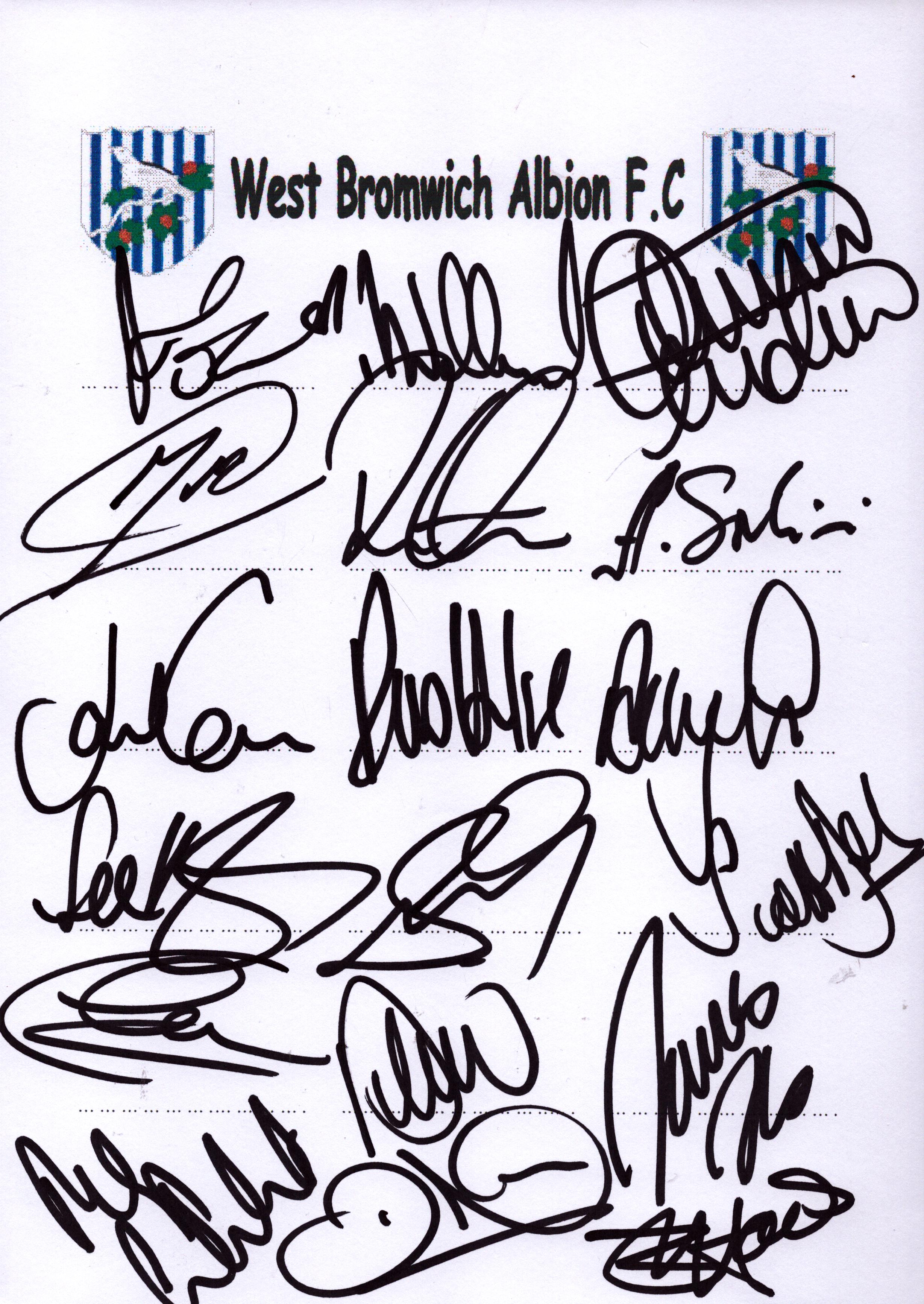 Multi-signed West Bromwich Albion autograph sheet