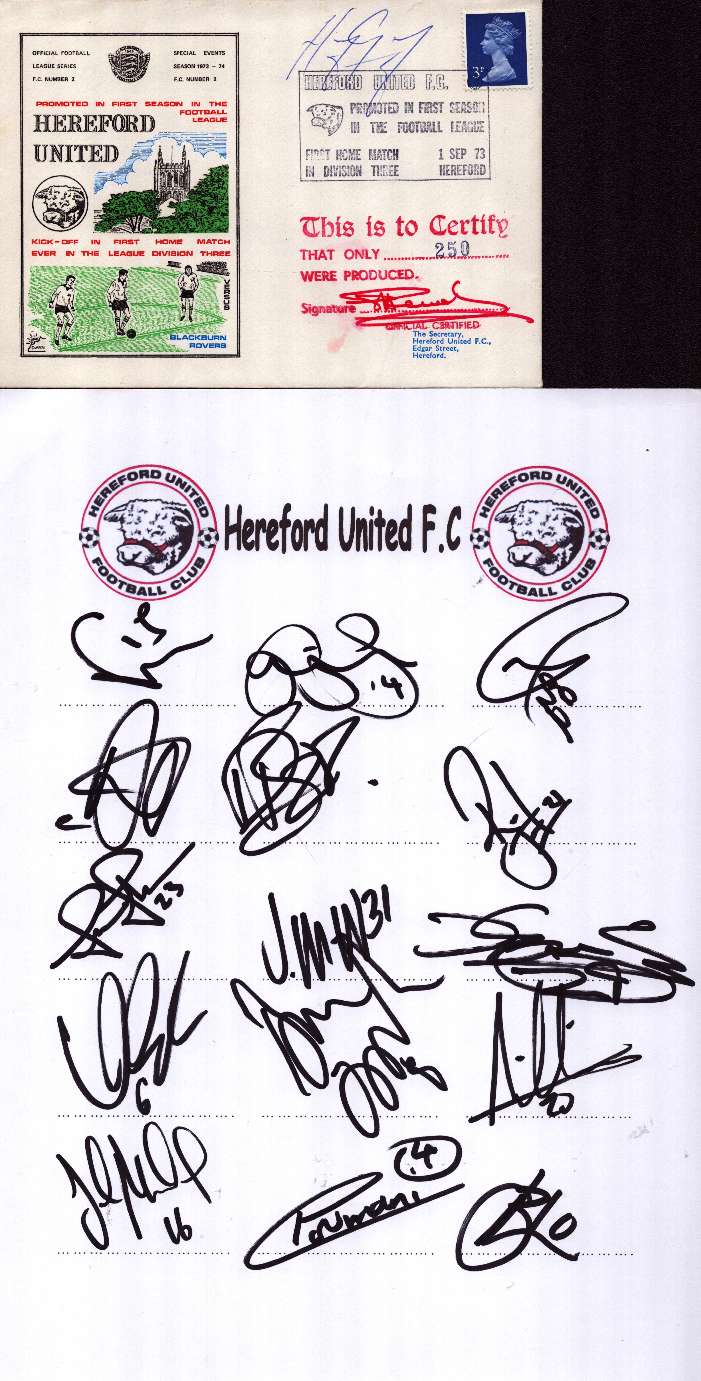 Multi-signed Hereford autograph sheet with 15 signatures and signed offical Dawn